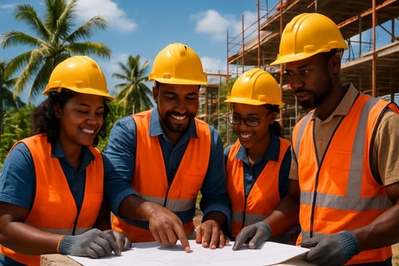 Équipe BTP entreprise générale Martinique travailler ensemble projets 2025