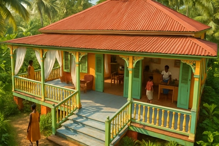plan maison adaptée au climat martinique, varangue et ventilation naturelle