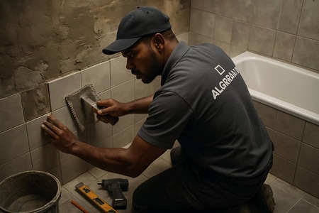 Artisan réalisant la rénovation de salle de bain en Martinique avec ALGERBAT
