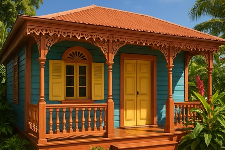 Réalisation de menuiserie bois extérieure en Martinique pour maison créole et tropicale