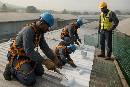 Application peinture de toiture en Martinique avec protocoles de sécurité et SS4