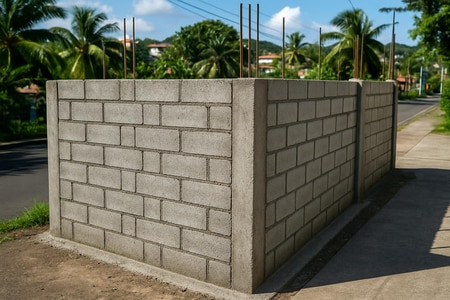 Mur extérieur en maçonnerie conforme aux normes parasismiques Martinique