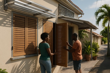 Brise-soleil et volets ajourés pour rénovation thermique en Martinique