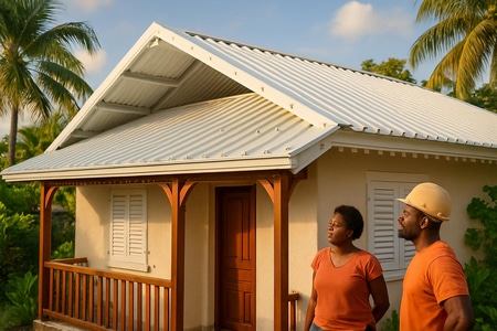 Rénovation énergétique Martinique avec sur-toiture ventilée et couverture claire