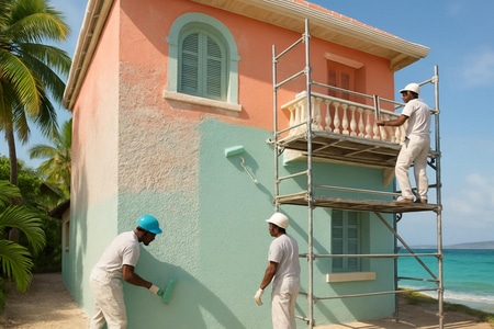 Peinture façade en Martinique - ravalement et protection UV anti-sel par décorateur expert