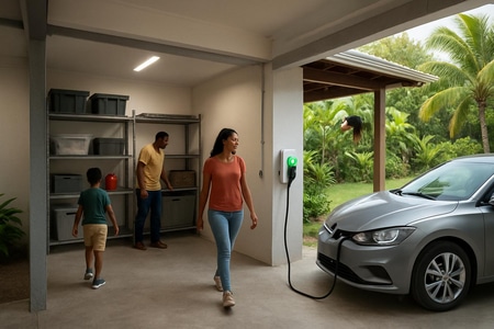 plan de garage en martinique avec circulation rangement et borne irve