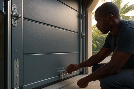 Porte sectionnelle renforcée pour extension de garage en Martinique