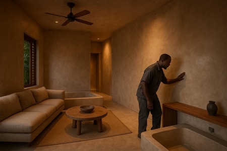 Finitions de peinture décorative en Martinique béton ciré, chaux et tadelakt pour intérieurs haut de gamme