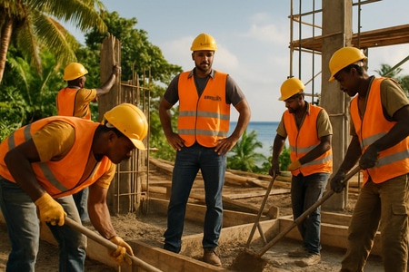 Travail temporaire bâtiment Martinique équipe intérim sur chantier coordonnée par ALGERBAT