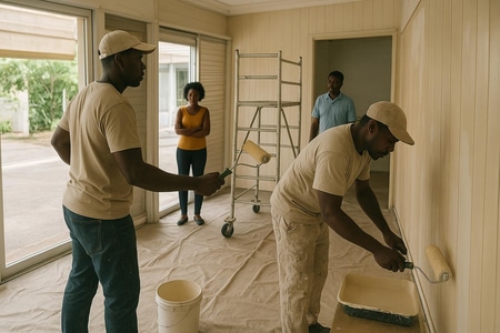 Chantier peinture bois Martinique locaux professionnels occupés taille medium