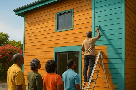 Peinture bois Martinique façade bâtiment collectif professionnel durable taille medium