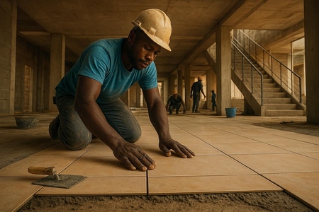 Artisan carreleur Martinique pose de carrelage dans un bâtiment collectif