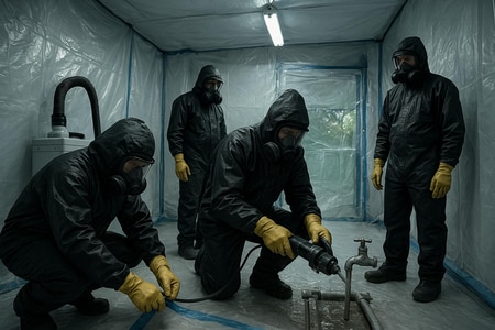 Chantier installation robinetterie Martinique avec gestion amiante SS4 par Algerbat medium