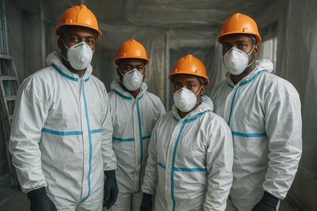 Équipe de plombiers en Martinique au sein dune entreprise générale du bâtiment certifiée amiante SS4