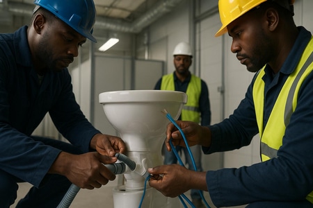 Installation WC Martinique dans locaux professionnels avec coordination multi-corps d’état