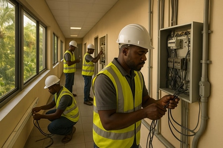 Mise aux normes électriques en Martinique dans un bâtiment collectif professionnel de bureaux