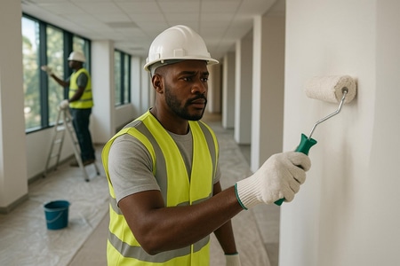 Chantier de peinture professionnelle en Martinique dans des locaux professionnels