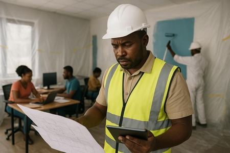 Planification chantier rénovation peinture Martinique dans locaux professionnels occupés