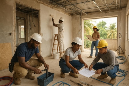 alternance bâtiment Martinique équipe multi-corps d état en rénovation de locaux professionnels