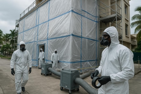 chantier rénovation amiante SS4 en Martinique sécurisation bâtiment collectif