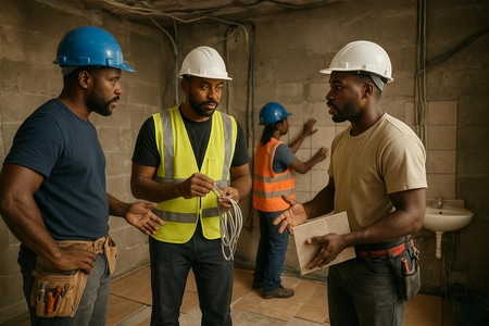 Chantier de rénovation de salle d’eau dans des locaux professionnels en Martinique avec coordination multi-corps d’état