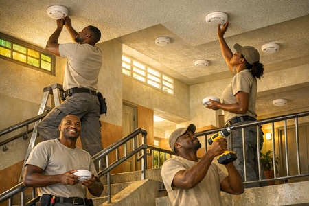 Pose de détecteurs de fumée en Martinique dans les parties communes dun immeuble collectif