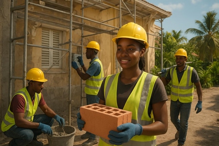 Emploi jeune bâtiment Martinique sur chantier de bâtiment collectif en rénovation