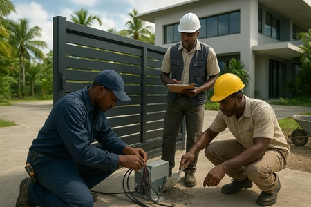 Portail électrique pour locaux professionnels en Martinique avec coordination multi-corps d état