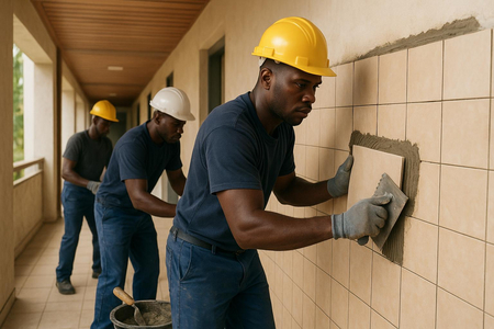 Pose de faïence Martinique dans bâtiment collectif conforme aux normes professionnelles