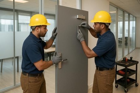 Pose de porte coupe feu dans des bureaux professionnels en Martinique
