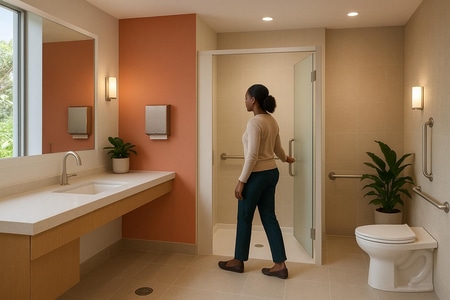 Salle de bain rénovée pour locaux professionnels en Martinique