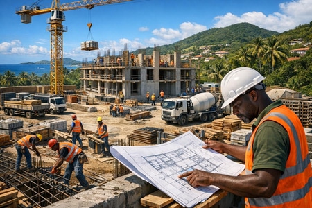 Chantier de bâtiment collectif en Martinique géré tous corps métier par Algerbat