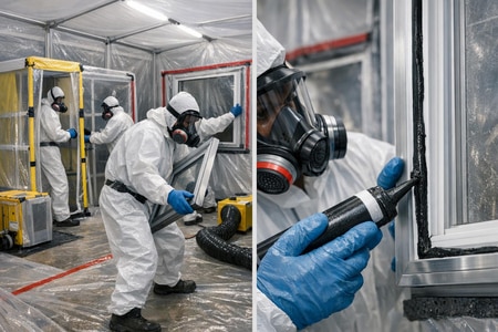 Chantier de pose de fenêtres en Martinique avec certification amiante SS4