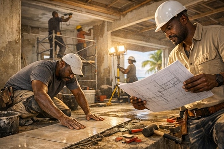 Chantier de remise en état appartement en Martinique avec multi-corps d’état ALGERBAT