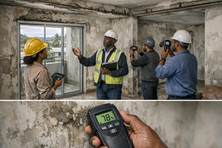 Visite de diagnostic chantier bâtiment collectif en Martinique par un responsable d’équipe