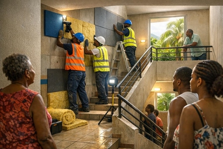 Isolation phonique Martinique pour bâtiments collectifs et parties communes halls et cages d’escalier