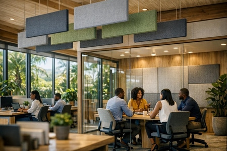 Isolation phonique Martinique pour locaux professionnels bureaux open space et salles de réunion