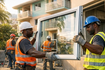 Pose de fenêtres en Martinique dans bâtiments collectifs et locaux professionnels