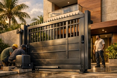 Pose portail Martinique sécurisé pour bâtiment collectif et résidence professionnelle de standing