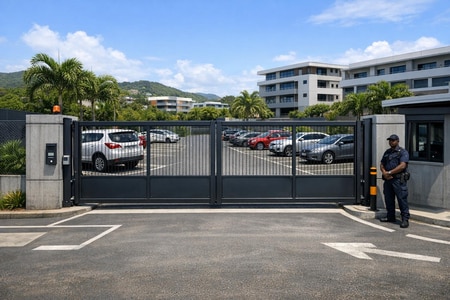 Pose portail Martinique pour parking entreprise et locaux professionnels sécurisés