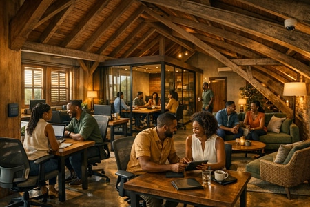 Aménagement grenier Martinique transformé en bureau collectif confortable et sécurisé
