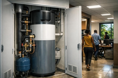 Ballon thermodynamique en Martinique installé dans immeuble collectif et bureaux professionnels