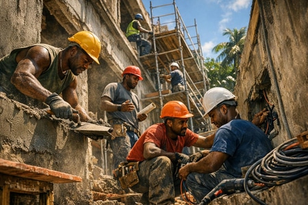 Chantier de réhabilitation de logements en Martinique réalisé par une entreprise multi-corps d’état