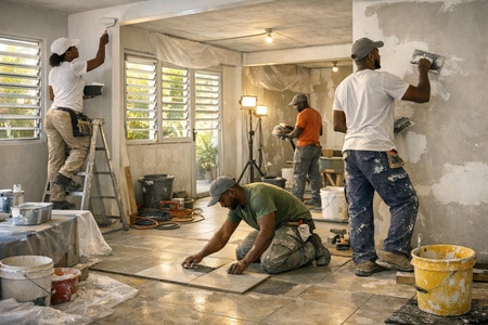 Chantier de rénovation de locaux professionnels en Martinique par entreprise générale Algerbat