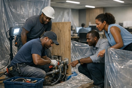 Chantier de rénovation plomberie Martinique en locaux professionnels occupés