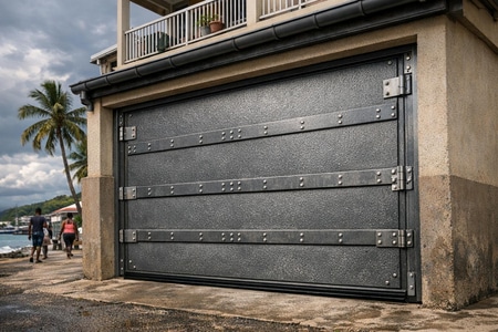 Porte de garage en Martinique pour bâtiment collectif résistante au climat tropical
