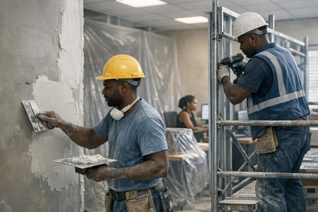 Maçonnerie traditionnelle Martinique rénovation de locaux professionnels en site occupé