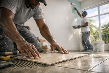 Travaux local commercial Martinique finitions peinture et carrelage dans locaux professionnels taille medium