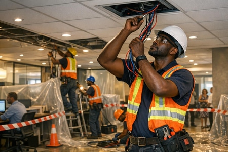 Câblage électrique Martinique dans des locaux professionnels occupés avec phasage des travaux