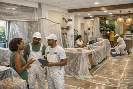 Chantier peinture locaux professionnels Martinique planification en site occupe